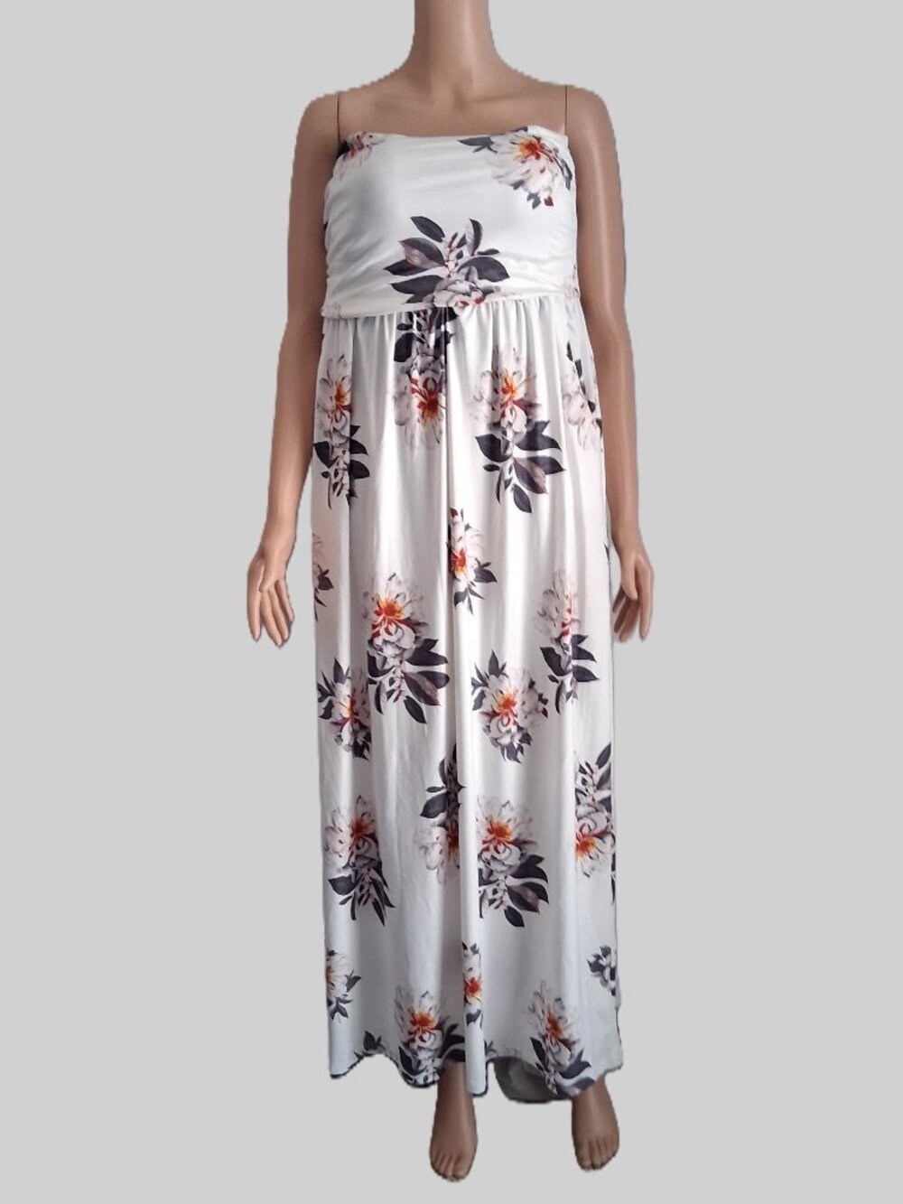 NWT GLORY STAR White Floral Strapless Maxi Dress Boho Flowy Beach Vacation XXL